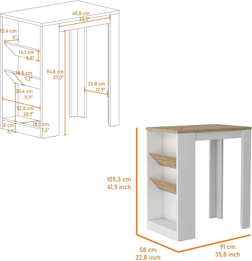 Wine Storage Pedestal Kitchen Island White and Macadamia | Three-tier design with dedicated wine display shelves