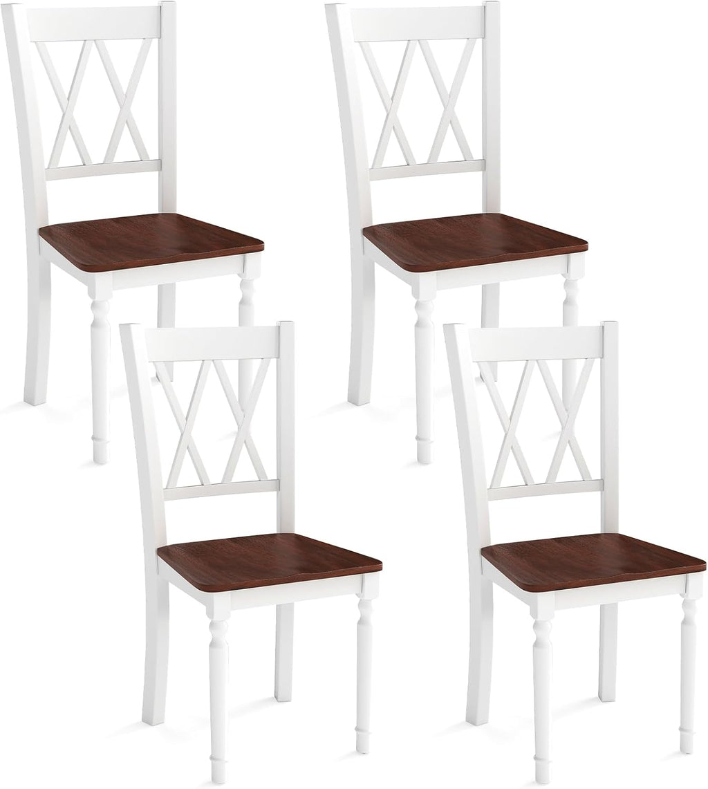 GOFLAME Wooden Dining Chairs Set of 4, Farmhouse Kitchen Side Chairs with Ergonomic Seat & High Backrest, Armless Dinette Chairs for Dining Room, Living Room, Restaurant, Walnut & White