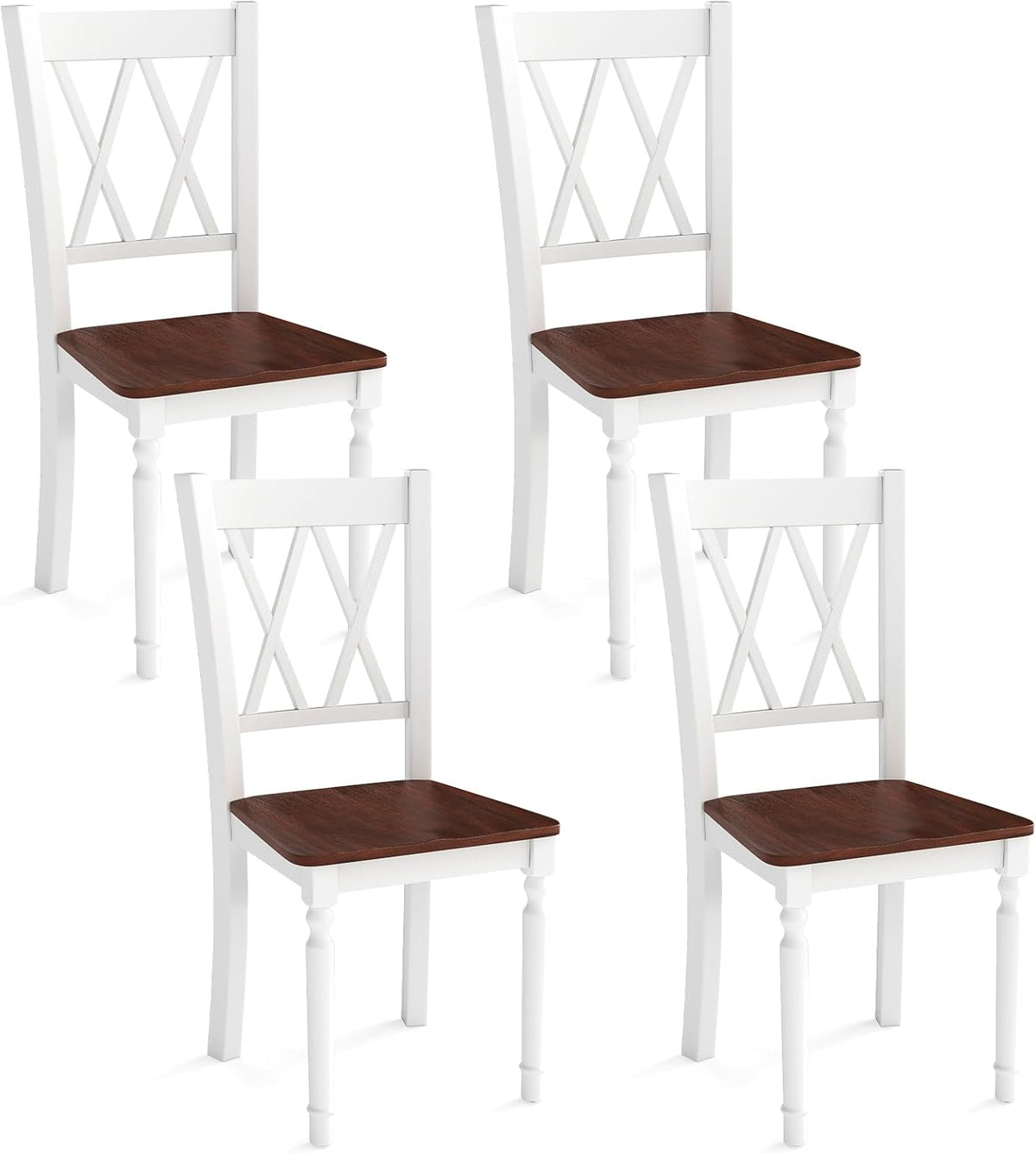 GOFLAME Wooden Dining Chairs Set of 4, Farmhouse Kitchen Side Chairs with Ergonomic Seat & High Backrest, Armless Dinette Chairs for Dining Room, Living Room, Restaurant, Walnut & White