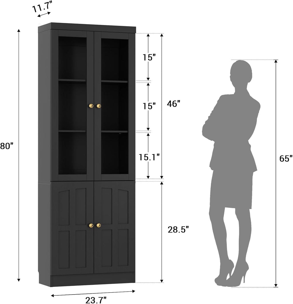 Cyclysio Kitchen Pantry Cabinet, 80" Wood Pantry Storage Cabinet with Doors and Adjustable Shelves, Kitchen Cabinet with Thickened Top Panel, Tall Cabinet for Livingroom, Pantry, Bathroom, Black
