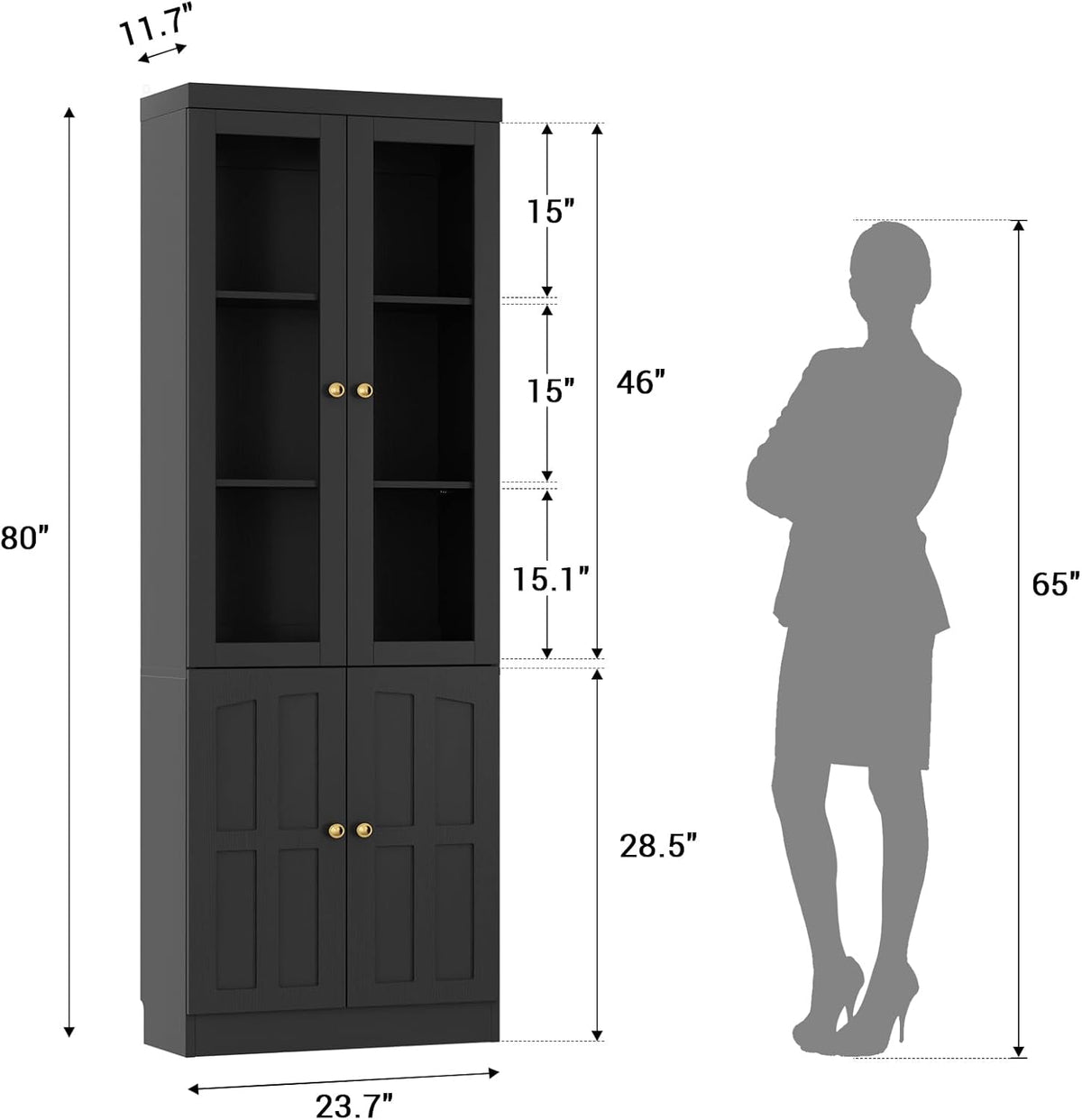 Cyclysio Kitchen Pantry Cabinet, 80" Wood Pantry Storage Cabinet with Doors and Adjustable Shelves, Kitchen Cabinet with Thickened Top Panel, Tall Cabinet for Livingroom, Pantry, Bathroom, Black