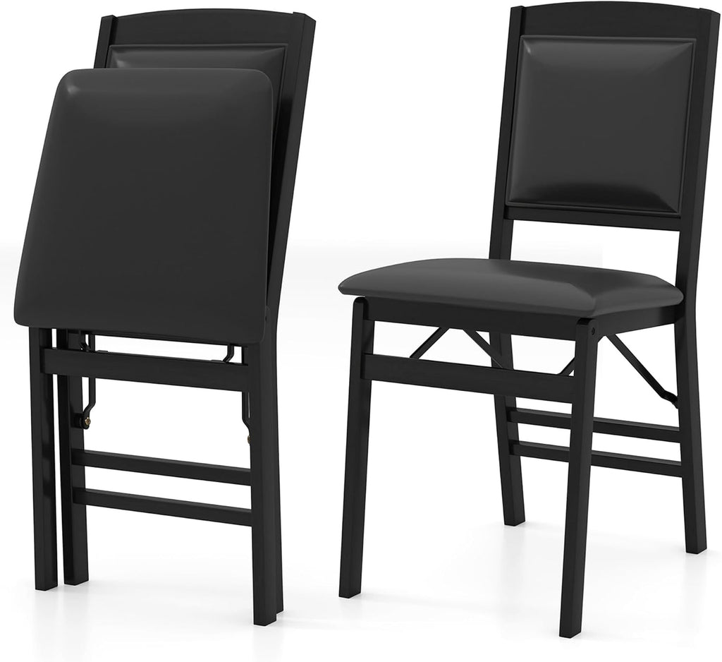 GOFLAME Folding Dining Chairs Set of 2, Faux Leather Upholstered Kitchen Chairs with Padded Seat and Backrest, Solid Wood Foldable Chairs for Living Room, Dining Room, Restaurant, Black