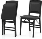 GOFLAME Folding Dining Chairs Set of 2, Faux Leather Upholstered Kitchen Chairs with Padded Seat and Backrest, Solid Wood Foldable Chairs for Living Room, Dining Room, Restaurant, Black