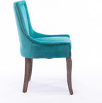 Ball & Cast Mid-Century Upholstered Dining Chairs Set of 2, Thickened Fabric Wingback Kitchen Chairs with Bronze Nail Head & Toned Solid Wood Legs, Blue