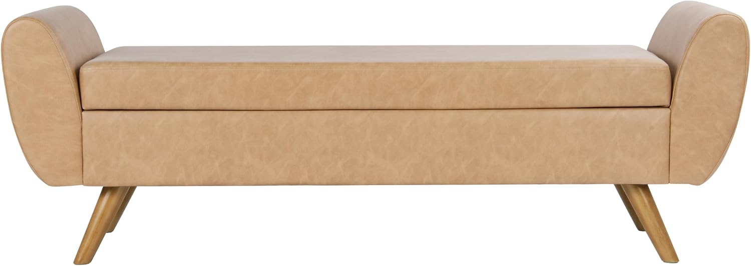 HomePop 60" Modern Storage Bench with Wood Legs - Sand Faux Leather