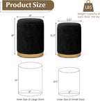 GOFLAME Round Velvet Storage Ottoman Set of 2, Upholstered Footrest with Gold Hoop, Vanity Stool Chair, Stackable Footstool for Living Room, Bedroom, Black & Golden
