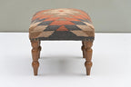 Handmade Jute Upholstered Ottoman Stool | Square Foot Rest with Wooden Legs | Decorative Accent Seating for Bedroom, Living Room, Entryway, Vanity & Hallway (Grey-Red)