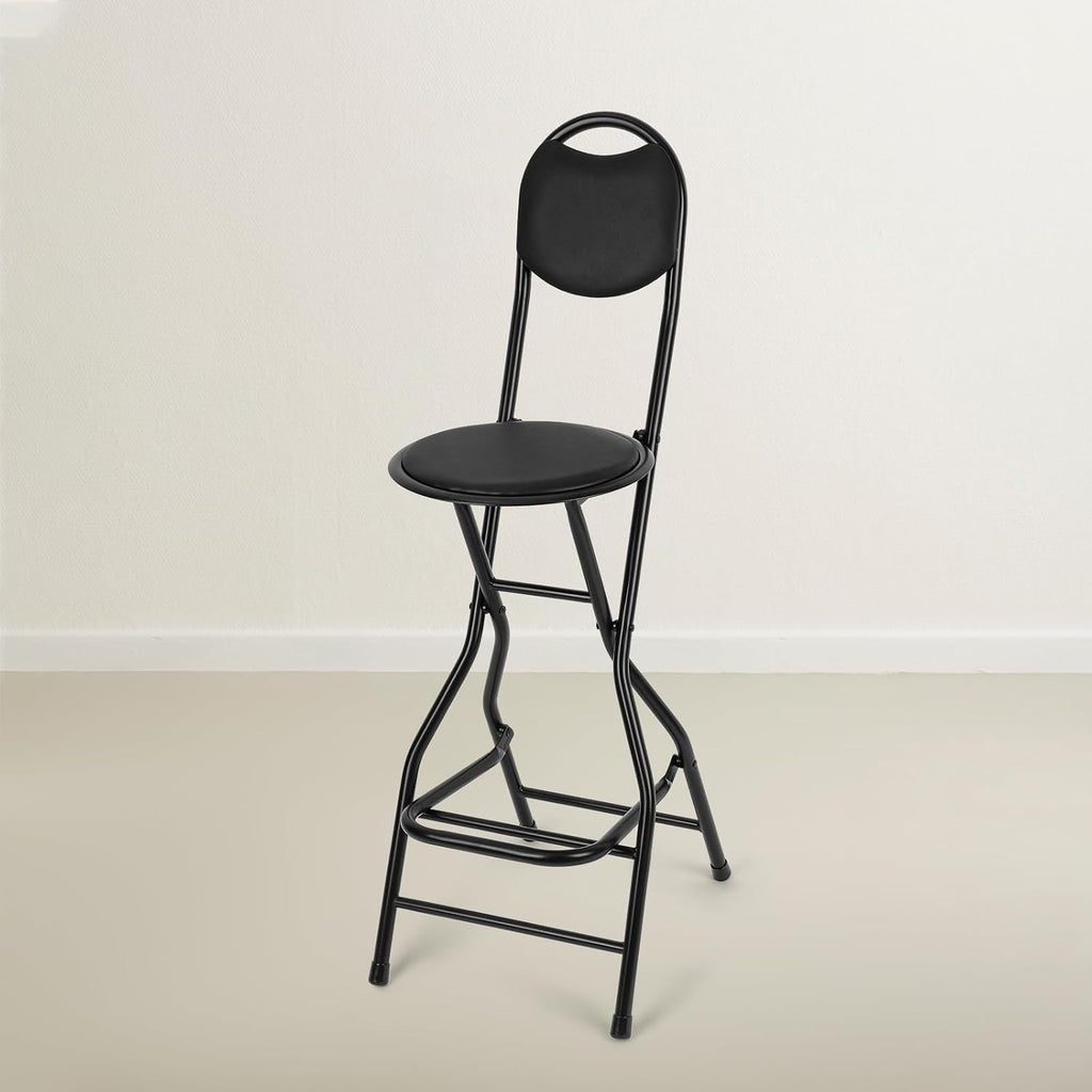 Sintuff 1 Pcs Seat Height 26 Inch Folding Bar Stool with Backrest Leather Padded Collapsible Stools for Adults Portable Black Bar Height Folding Chairs for Outdoor Indoor Kitchen Shop Cafe