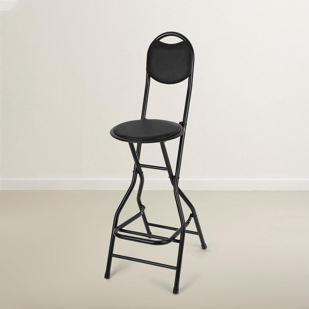Sintuff 1 Pcs Seat Height 26 Inch Folding Bar Stool with Backrest Leather Padded Collapsible Stools for Adults Portable Black Bar Height Folding Chairs for Outdoor Indoor Kitchen Shop Cafe