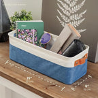 OrganiHaus Narrow Storage Bins 15x06in, Small Closet Bins for Shelves, Bathroom Storage Baskets for Shelves, Narrow Baskets, Fabric Organizer with Handles, Toilet Paper Organizer - 2 Pack, Navy Blue