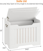 Garvee Storage Chest, 24.8" Wooden Storage Bench with Safety Hinge, Flip Top Blanket Chest Trunks, Supports 350 Lb, for Entryway, Living Room, Bedroom, White