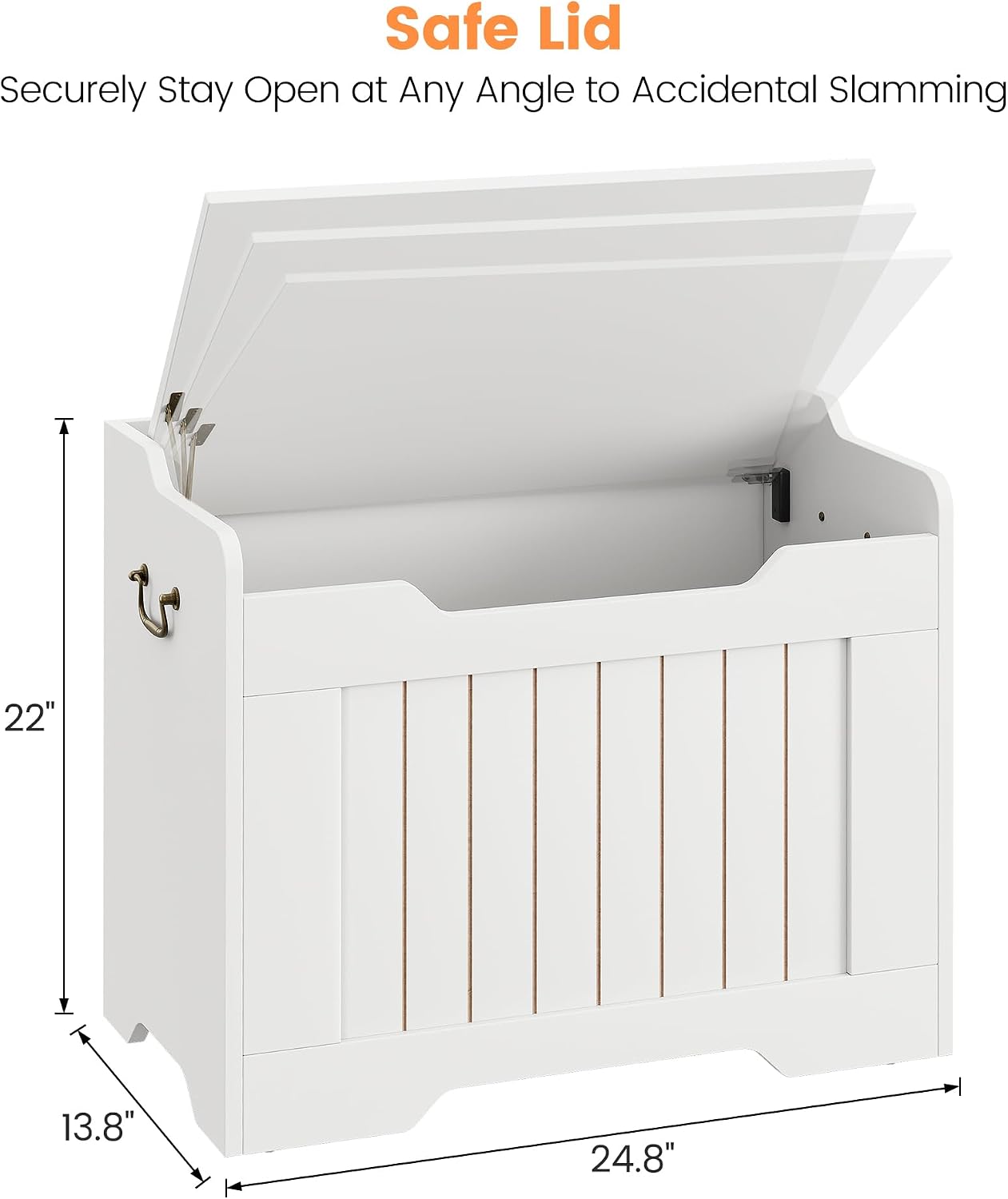 Garvee Storage Chest, 24.8" Wooden Storage Bench with Safety Hinge, Flip Top Blanket Chest Trunks, Supports 350 Lb, for Entryway, Living Room, Bedroom, White