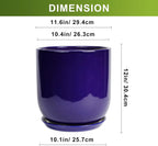 Ceramic Planter - 12 Inch Pots for Plants Ceramic Plant Pot Indoor with Drainage Hole and Saucer Large Planter Flower Pot Outdoor for Home Garden Decor Blue