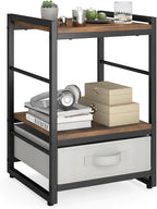 Giantex Industrial Nightstand with Storage Drawer, Rustic Bedside Table with Metal Frame & Open Shelf, 16 Inch Small Side End Table for Bedroom, Living Room, or Apartment, Rustic Brown