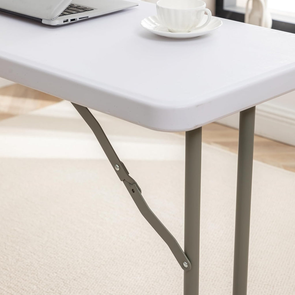 BTExpert 5-Foot Narrow Plastic Folding Training Table, 60” x 18” Portable Commercial Seminar Table, 29” Height, White, Lightweight Indoor Outdoor Event Utility Table