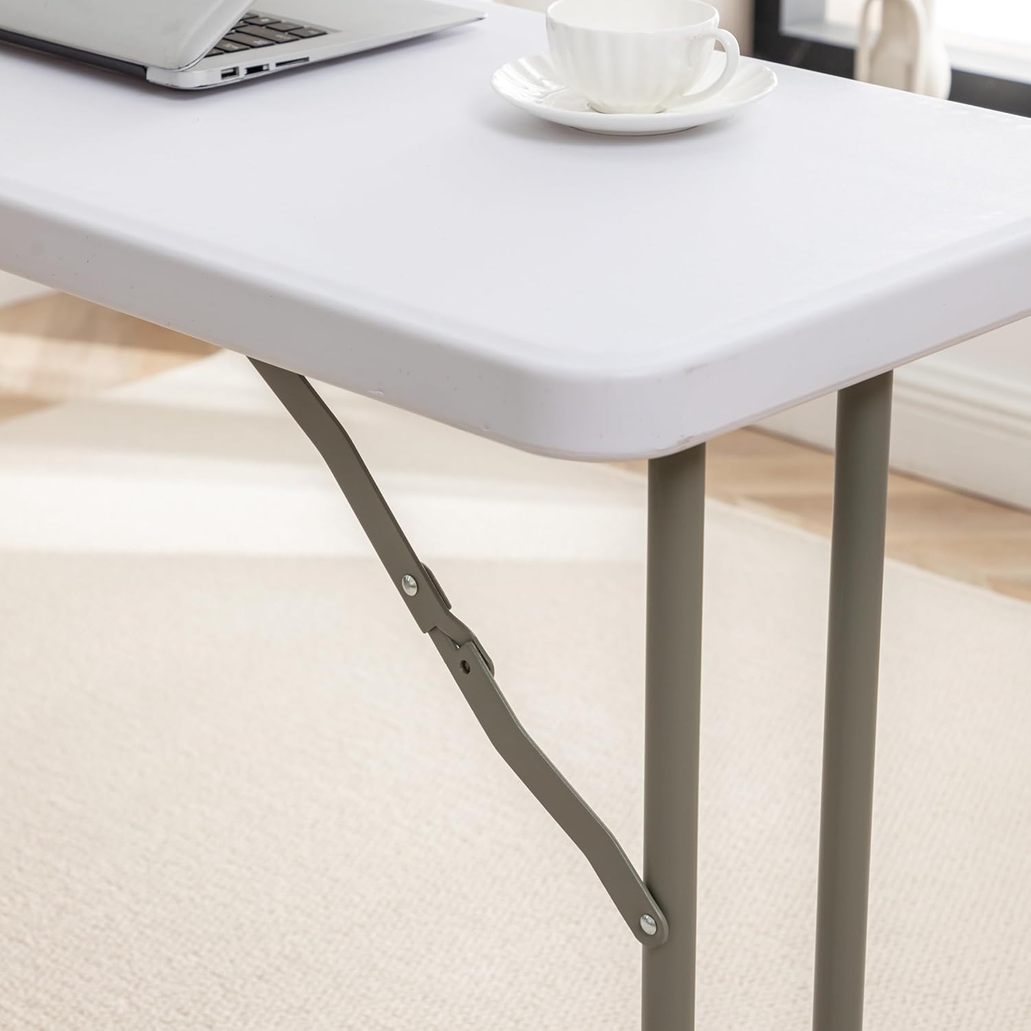 BTExpert 5-Foot Narrow Plastic Folding Training Table, 60” x 18” Portable Commercial Seminar Table, 29” Height, White, Lightweight Indoor Outdoor Event Utility Table