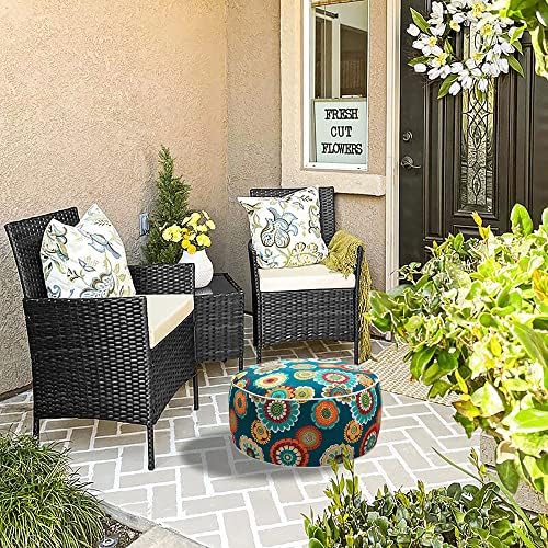 Magpie Fabrics Indoor/Outdoor Inflatable Stool Ottoman Pouf, Water Repellent Round Footrest Footstool D20 xH9, Portable for Patio Garden Camping or Home, Floral Green