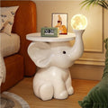 Resin Coffee Table, Elephant Shaped Side Table, Decorative Table with LED Lights, Nightstand with Wooden Tray, for Living Room, Bedroom(16.1x21.2in)