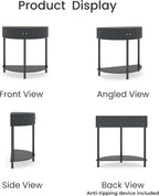 Entryway Table, Artisan-Crafted Half Moon Fluted Console Tables with 2 Rattan Storage,Small Half Circle Tables for Hallway, Narrow Round Accent Decort Table for Living Room (Dark Gray)