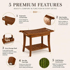 Bamboo Entryway Bench with Storage Shelf, Ergonomic Curved Seat & Side Handles, Walnut Finish Wooden Shoe Bench for Entryway, Bedroom, Bathroom & Living Room, Small Space Seating, Supports 300 LBS