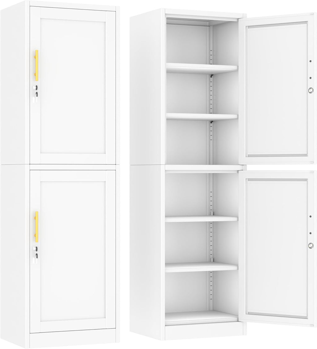 Ckzbx Metal Locker Tall Narrow Storage Cabinet, 67" H Locking Tool File Cabinets Snack Locker Organizer for School Classroom,Bedroom,Gym Home Office,Entryway and Hallway (20" W 2Door White)