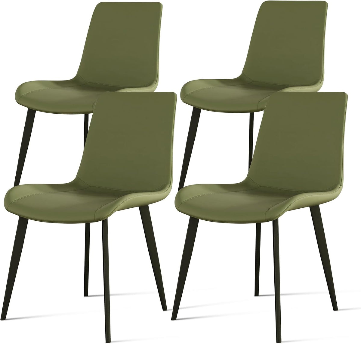 Modern Dining Chairs Set of 4, PU Leather Upholstered Dinner Chairs with Sturdy Metal Legs and Comfort Backrest, Armless Accent Side Chairs for Home Kitchen, Living Room (Green)
