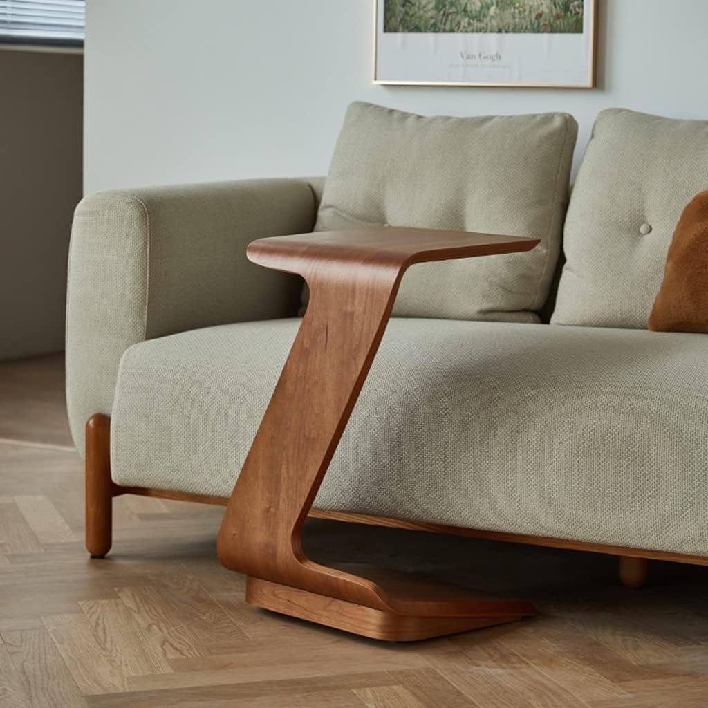 Wood Side Table Modern C Table Sofa Small End Table Mobile Coffee Table Snack Drink TV Tray for Living Room Bedroom Small Spaces Decoration