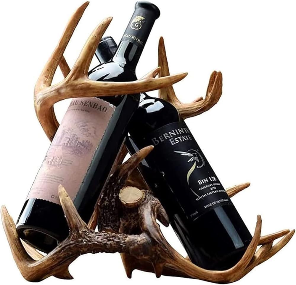Small Deer Antler Wine Rack – Free-Standing Countertop Holder for Wine Bottles and Storage