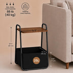 Rustic Brown Metal Frame Nightstand - Small Side Table with Fabric Storage Basket and Handle - Ideal for Bedroom & Living Room & Dorm