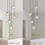 5 Light Pendant Lighting, Brushed Brass Cluster Pendant Light Fixture Kitchen Island, Modern Crystal Pendant Chandelier Hanging Lights for Dining Room Foyer