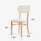 Livinia Tony Dining Chair Set of 2, Solid Malaysian Oak PU Leather Upholstered Cushion Seat, Rounded Back Side Chairs (Natural)
