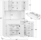 TEENFON Pantry Cabinet with Charging Station and LED Light, Kitchen Pantry Cabinet with Microwave Stand, Kitchen Storage Cabinets with Adjustable Shelves and Door Shelves for Dining Room, White