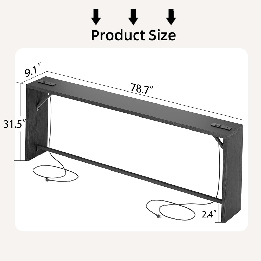 TIQLAB Sofa Table, 79''L x 9.1''W (1.2'' Thickness) Long Console Table Behind Couch, Entryway Table with Angled Metal Frame, Industrial Console Table, Black