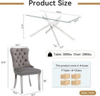 SSLine Modern 5-Piece Glass Dining Table Set for 4 Luxury Rectangle Glass Kitchen Table and Chair Set for 4, 61" Long Dining Room Tables with 4 Gray Tufted Chairs for Kitchen Home Office