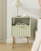 Nightstand,Modern Bedside Table with Gold Frame,Night Stand,Bedside Furniture, Modern Side Table with Drawer and Shelf for Bedroom,Living Room (Green)