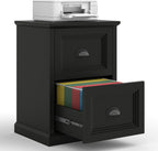 Halitaa Vertical File Cabinet, Filing Cabinet with 2 File Drawers, Farmhouse Small File Cabinet Fits Letter/A4 Size, Wooden Printer Stand, Under Desk Cabinets for Home Office, Black