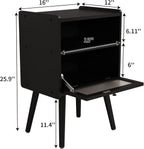 Mid Century Modern Nightstand, Bedside Table with Glass Door, Black | Side Table End Table with Solid Wood Legs for Bedroom, Living Room and Small Spaces