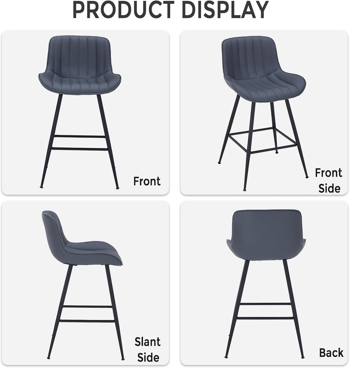 Sidanli Counter Height Barstools Set of 2, Counter Height Chairs with Backrest, Faux Leather, Metal Legs, 24 Inch Height Bar stools for Kitchen, Dining Room, Gray