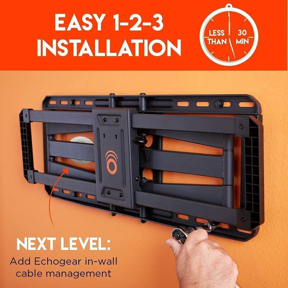 ECHOGEAR Full Motion TV Mount & in Wall TV Cable Hider Bundle - Mount TVs Up to 90" & Conceal The Wires Behind The Wall
