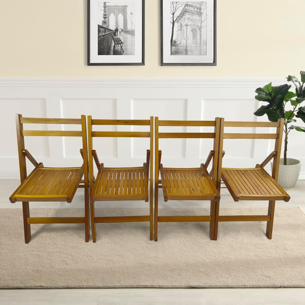Wood Folding Chairs, Set of 4 Slatted Wood Event Chairs, Honey Color Foldable Dining Chairs for Patio Garden Wedding Party Outdoor Seating
