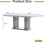 68 in Faux Marble Dining Table for 4-6, White Marble Dining Table with Silver Stainless Steel Base, Luxury Rectangular Dining Room Table for Kitchen, Living Room, Apartment, Family Meals, Dinner Party