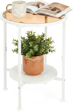 2 Tier Round Side Table with Tempered Amber Glass Top, White Metal End Table for Small Spaces, Bedroom, Living Room,Cute Retro Aesthetic Nightstand, Modern Vibe Accent Table for Plant & Decor