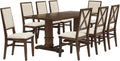 Crosley Furniture Joanna 9-Piece Modern Farmhouse Dining Table Set for 8 with Upholstered Chairs, Dark Oak/Creme