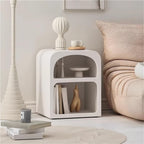 Modern Side Table, Creative Decorative Side Table, Nightstand with 2 Layers of Open Storage, Half-Moon Bedside Table for Bedroom, Office, Living Room, Apartment(Small)