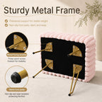 Faux Fur Storage Ottoman, Modern Soft Footstool, Storage Bench with Metal Legs, Vanity Seat, Fur Stool, Ottoman Coffee Table, Makeup Chair, Vanity Stools for Bedroom (Pink)