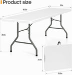 8ft Folding Table Heavy Duty Foldable Table Lightweight Plastic Table with Reinforced Legs for Indoor Outdoor Use Perfect Portable Folding Tables for Parties, BBQs, Weddings, Camping White