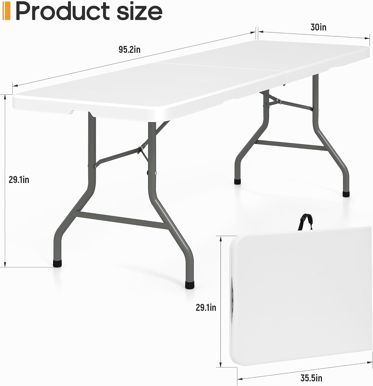 8ft Folding Table Heavy Duty Foldable Table Lightweight Plastic Table with Reinforced Legs for Indoor Outdoor Use Perfect Portable Folding Tables for Parties, BBQs, Weddings, Camping White