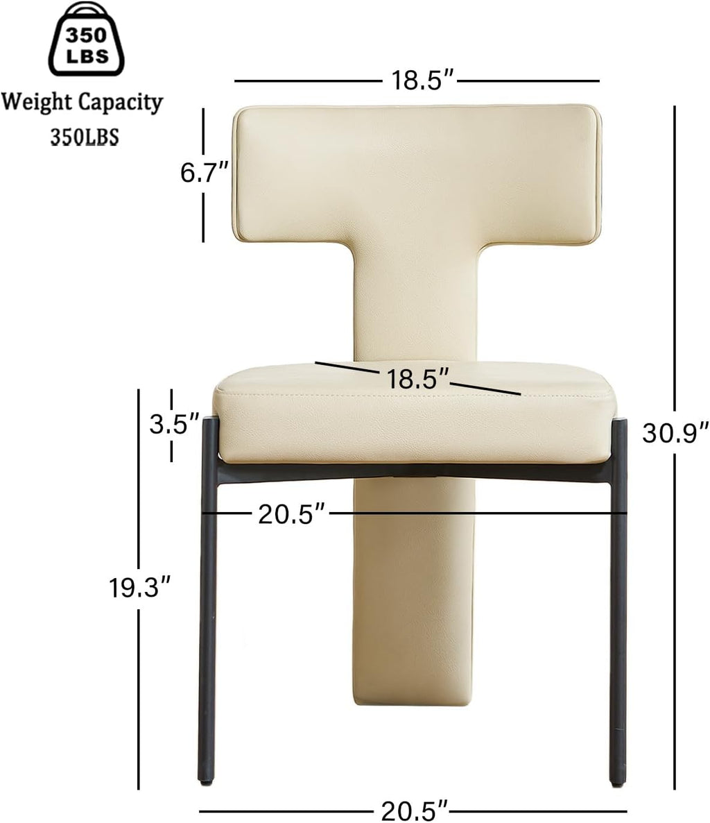 GrandNoor Beige Dining Chairs Set of 4,Faux Leather Dining Chairs with Soft Cushion,Comfortable Upholstered Armless Dining Room Chairs with Curved Plywood Back