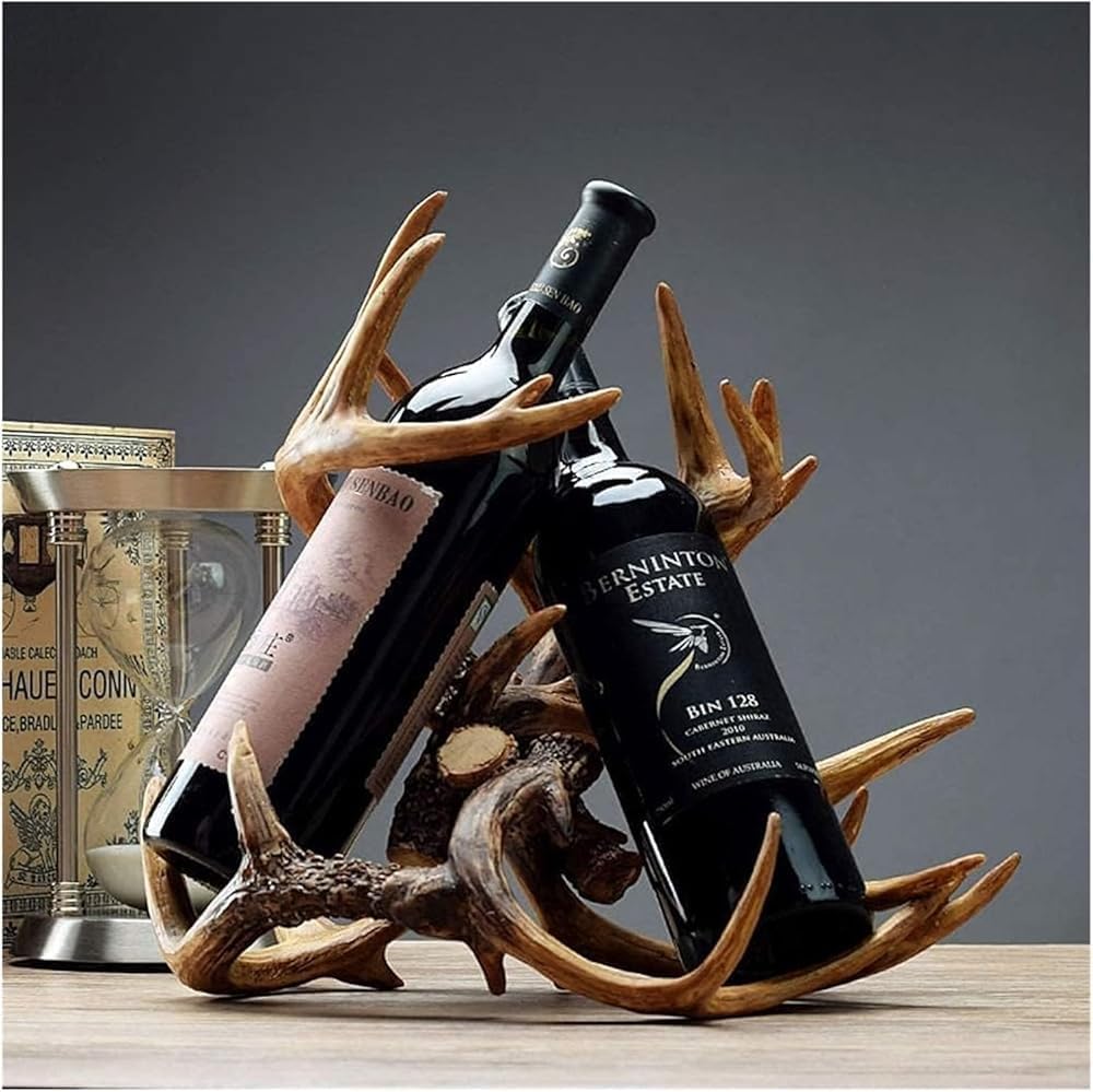 Small Deer Antler Wine Rack – Free-Standing Countertop Holder for Wine Bottles and Storage