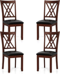 COSTWAY Set of 4 Dining Chairs, Wooden Kitchen Side Chair with PU Leather Padded Seat, Rubber Wood Frame & High Back, Farmhouse Dining Room Chairs for Home & Restaurant, Walnut